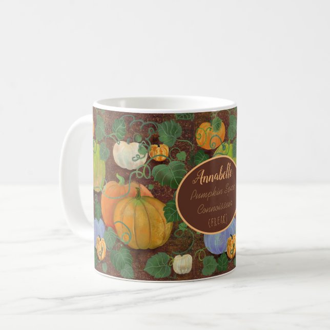 Pumpkin Spice Connoisseur Funny Personalisiert Kaffeetasse (Vorderseite Links)