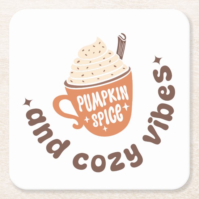 Pumpkin Spice & Cozy Vibes  – Cute PSL Latte Fall Rechteckiger Pappuntersetzer (Vorderseite)