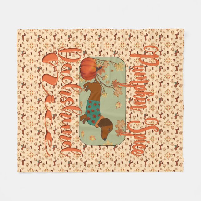 Pumpkin Spice Dackel Nice Fleecedecke (Vorderseite (Horizontal))