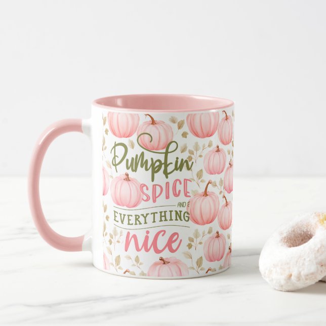 Pumpkin Spice Everything Nice Pink Pattern Fall Tasse (Mit Donut)