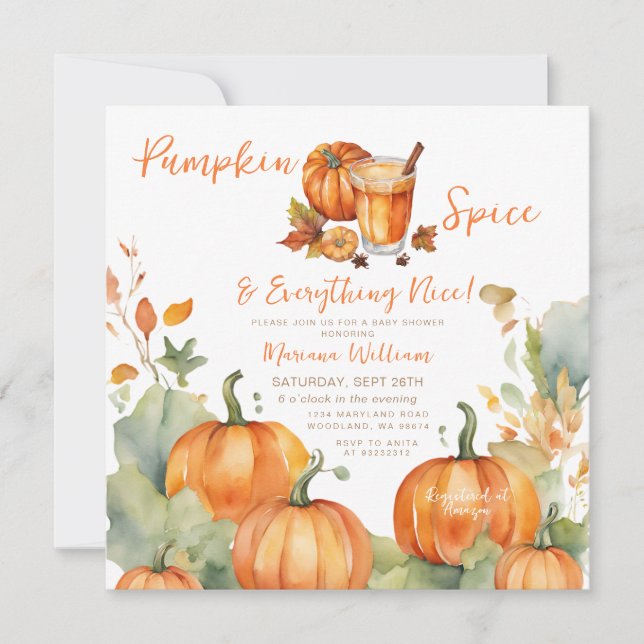 Pumpkin Spice Fall Baby Dusche Boho Orange Floral Einladung (Vorderseite)