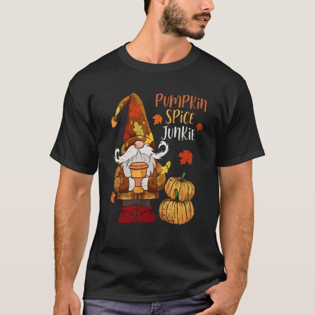 Pumpkin Spice Junkie Pumpkin Latte Gnome Thanksgiv T-Shirt (Vorderseite)