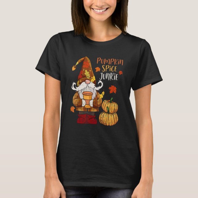 Pumpkin Spice Junkie Pumpkin Latte Gnome Thanksgiv T-Shirt (Vorderseite)