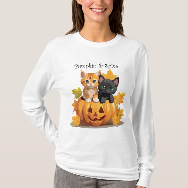 Pumpkin & Spice Kittens Jack-o-Lantern T - Shirt (Vorderseite)