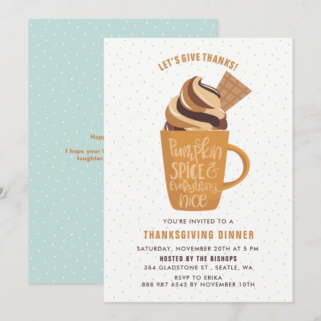 Pumpkin Spice Latte Erntedank Party Einladung (Vorne/Hinten)