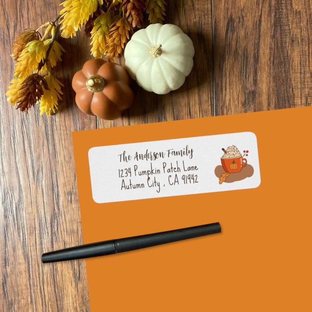 Pumpkin Spice Latte Fall Rücksendeadressen-Aufkleb (Cute pumpkin spice latte doodle fall return address labels .)