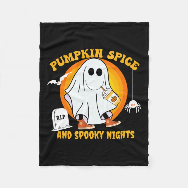 Pumpkin Spice Latte Fall Vibe Halloween Spooky Gho Fleecedecke (Vorderseite)