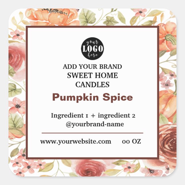 Pumpkin Spice Soy Candle Label Quadratischer Aufkleber (Vorderseite)