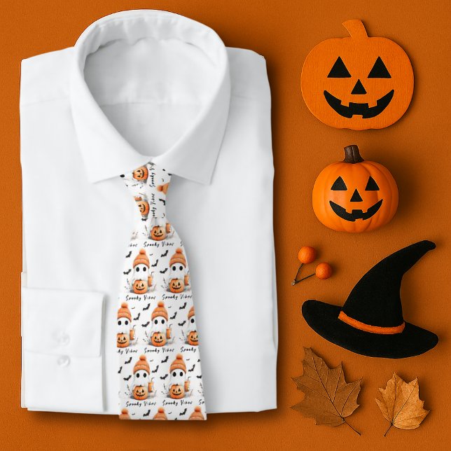 Pumpkin Spice Spooky Vibes Personalisiert Krawatte (Von Creator hochgeladen)