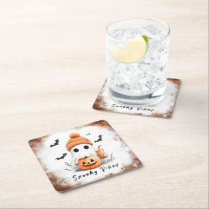 Pumpkin Spice Spooky Vibes Personalisiert Rechteckiger Pappuntersetzer