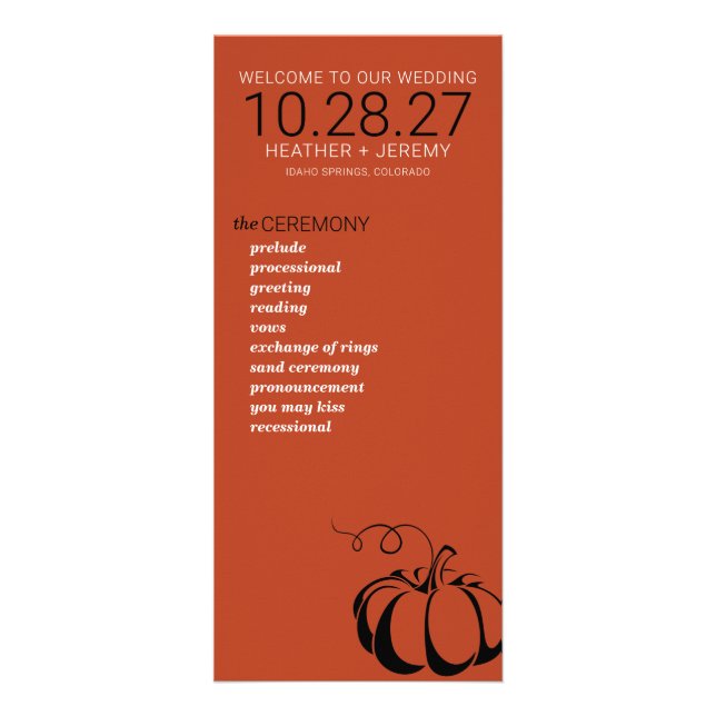 Pumpkin Spice Wedding Program Werbekarte (Vorne)