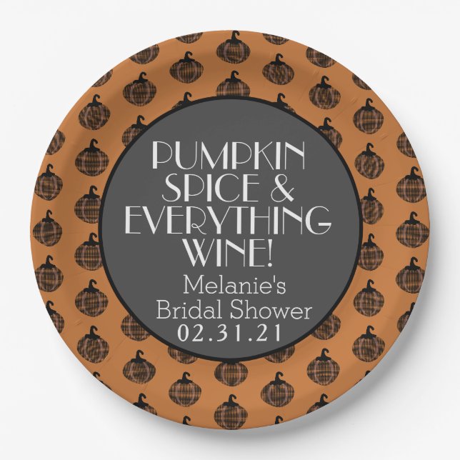 Pumpkin Spice Wine Brautparty Pappteller (Vorderseite)