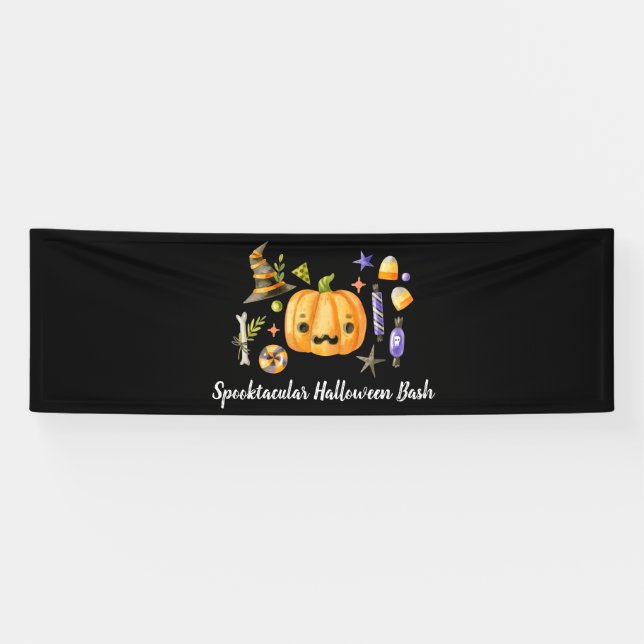 Pumpkin Spooktacular Halloween Bash Party Black Ba Banner (Horizontal)