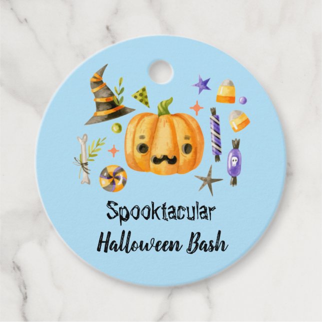 Pumpkin Spooktacular Halloween Bash Party Blue Geschenkanhänger (Vorderseite)