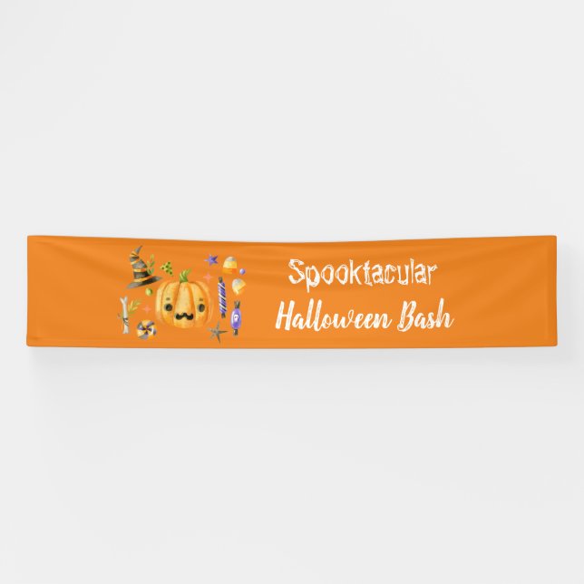 Pumpkin Spooktacular Halloween Bash Party Orange Banner (Horizontal)