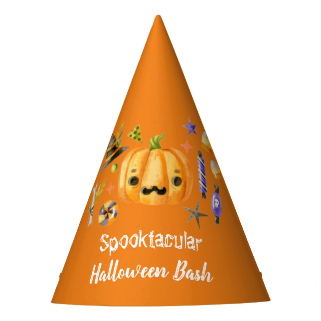 Pumpkin Spooktacular Halloween Bash Party Orange Partyhütchen (Vorderseite)