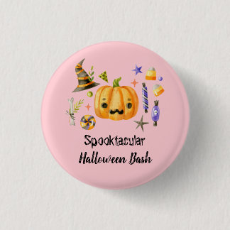 Pumpkin Spooktacular Halloween Bash Party Pink Button