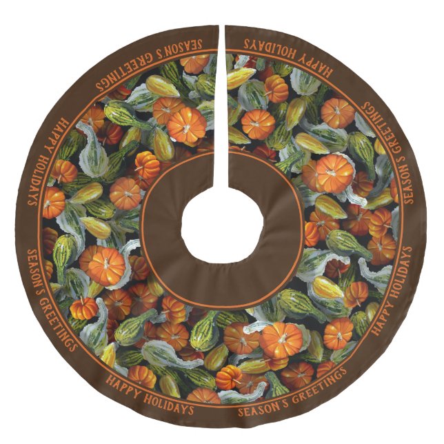 Pumpkin, Squash Autumn Harvest Tree Skirt Polyester Weihnachtsbaumdecke (Vorderseite)