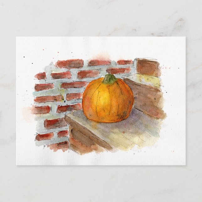 Pumpkin Still Life Wasserfarbe Pumpkin Postcard Postkarte (Vorderseite)