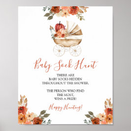 Pumpkin Stroller Floral Baby Shower Baby Sock Hunt Poster