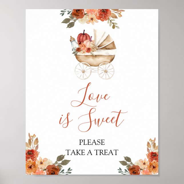 Pumpkin Stroller Floral Baby Shower Love is Sweet Poster (Vorne)