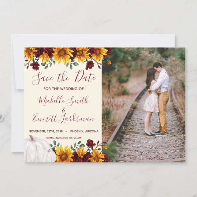 Pumpkin Sunflower Burgundy Save the Date (Vorderseite)