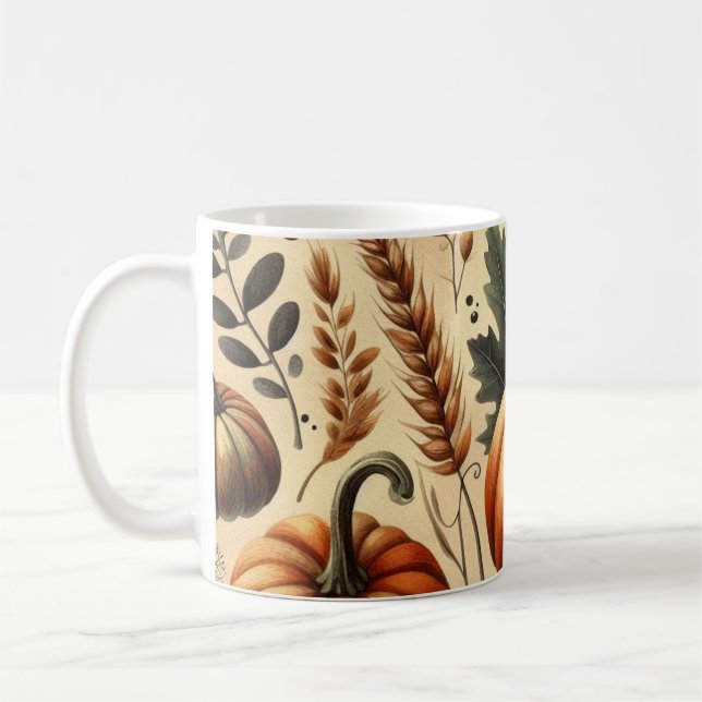 Pumpkin-Tasse Wasserfarbe Herbstlaub Kaffeetasse (Links)