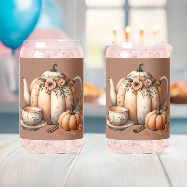 Pumpkin Teapot mit Fall Florals Illustration Dosenglas (Insitu (Baby Party))