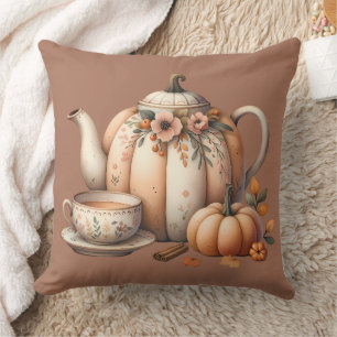 Pumpkin Teapot mit Fall Florals Illustration Kissen