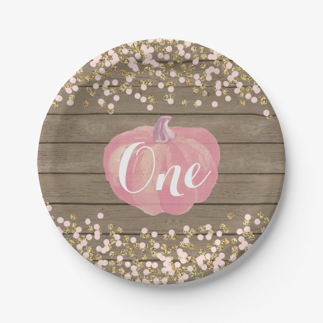 Pumpkin Teller zum ersten Geburtstag Pink und Gold (Vorderseite)