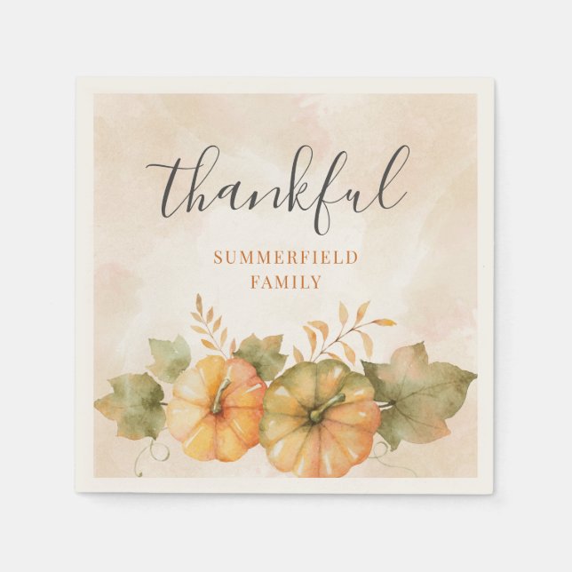Pumpkin Thankful Family Fall Erntedank Paper Serviette (Vorderseite)