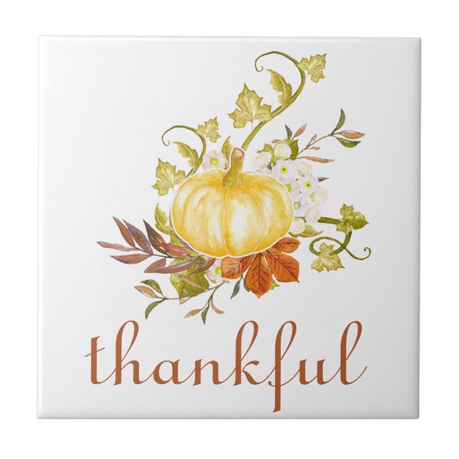Pumpkin Thankful Watercolor Erntedank Fliese (Vorderseite)