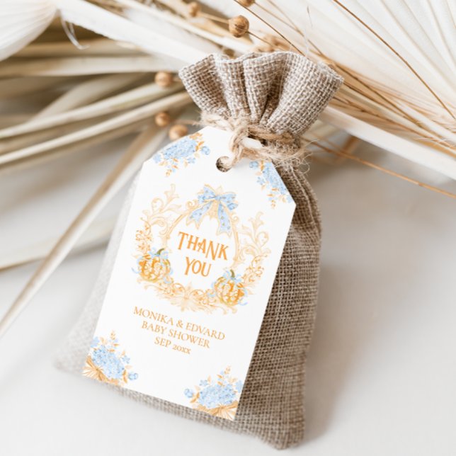 Pumpkin Toile Wappen Elegant Boy Baby Shower Geschenkanhänger (Von Creator hochgeladen)