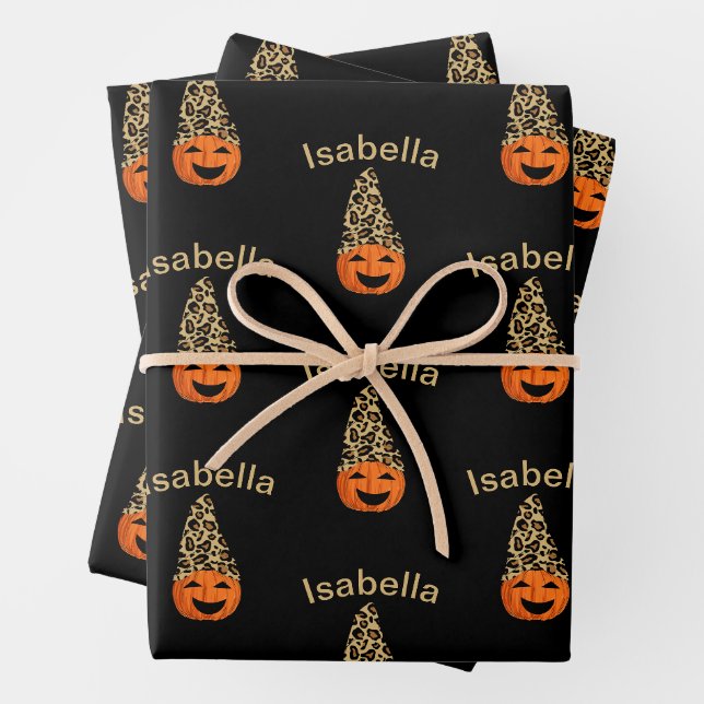 Pumpkin trägt einen Leopard-Hutstempel Geschenkpapier Set (Beispiel)