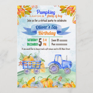 Pumpkin Traktor Virtual Birthday Einladung