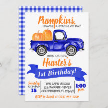 Pumpkin Truck Birthday Einladung - Blauer LKW
