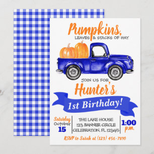 Pumpkin Truck Birthday Einladung - Blauer LKW