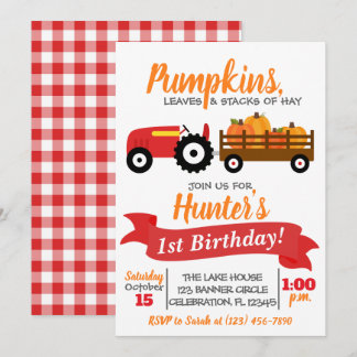 Pumpkin Truck Birthday Einladung - Red Tractor