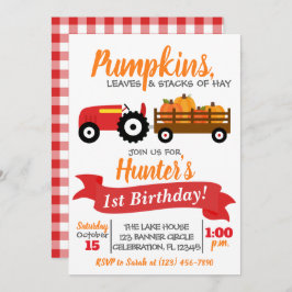 Pumpkin Truck Birthday Einladung - Red Tractor