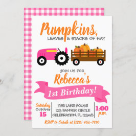 Pumpkin Truck Birthday Einladung - Rosa Traktor