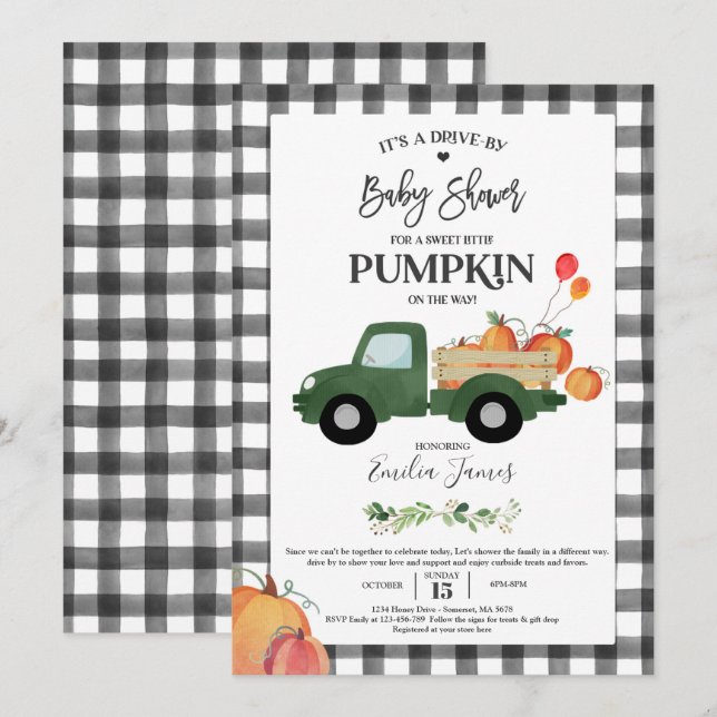 Pumpkin Truck Gender Neutral Fall Baby Shower Einladung (Vorne/Hinten)