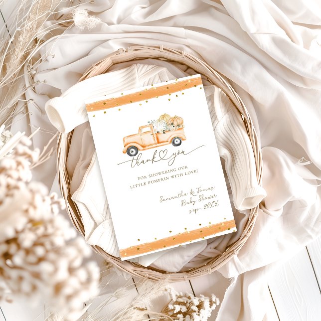 Pumpkin Truck Modernes Fall Baby Dusche Dankeskarte (Von Creator hochgeladen)