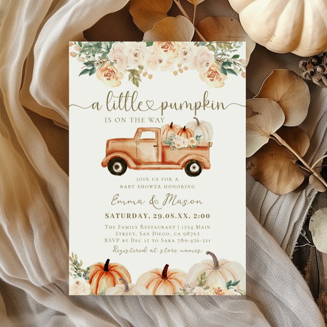 Pumpkin Truck Orange Fall Neutral Baby Dusche Einladung (Von Creator hochgeladen)