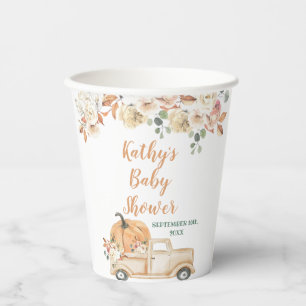 Pumpkin Truck Rustic Floral Baby Dusche Weiß Pappbecher