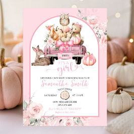 Pumpkin Truck Woodland Animals Girl Baby Dusche Einladung