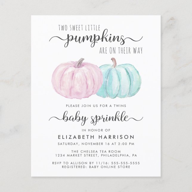 Pumpkin Twin Boy Girl Baby Sprinkle Einladung (Vorderseite)