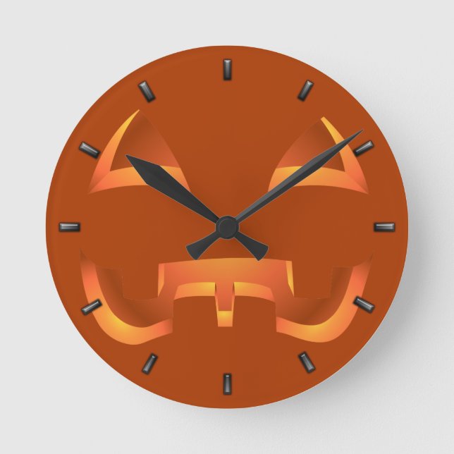Pumpkin-Uhr Halloween-Jack-O-Lantern-Wandklemme Runde Wanduhr (Vorderseite)