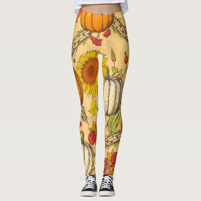 Pumpkin und Ahorn Blätter Muster. Leggings (Vorderseite)