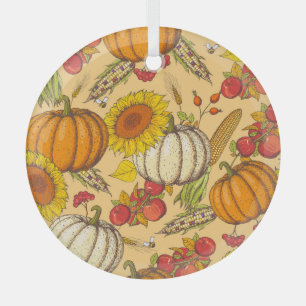 Pumpkin und Ahorn Blätter Muster. Ornament Aus Glas