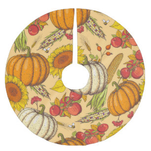 Pumpkin und Ahorn Blätter Muster. Polyester Weihnachtsbaumdecke